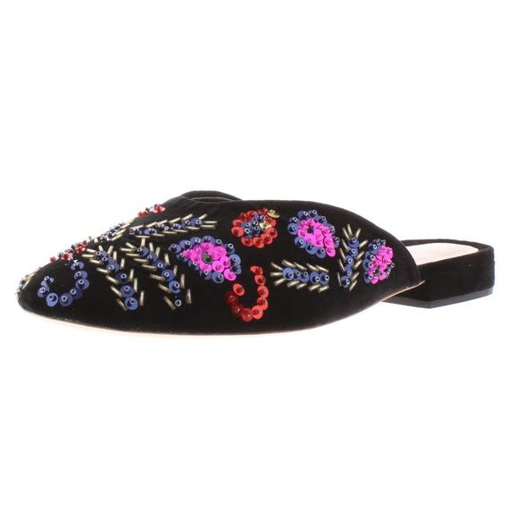 Loeffler Randall Shoes - Loeffler Randall Womens Quin Black Velvet Beaded Loafer Mules Flats NWT